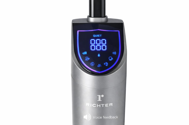 LCD kijelző és hangvisszajelzés a Richter WDS vezetéknélküli nedves, gőzös és száraz porszívónál